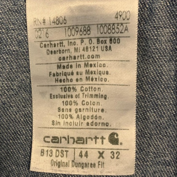 Carhartt Jeans Mens 44x32 Blue B13 DST Original Dungaree Fit Work Denim - Picture 2 of 10
